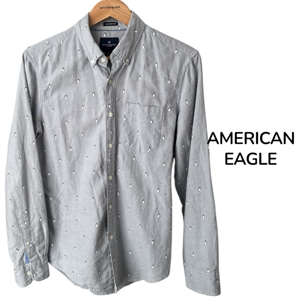 AMERICAN EAGLE Light Gray Men's Button Down Shirt | Small | Soft